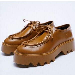 Zara Tan Chunky Heal Loafers